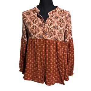 Easel Los Angelos Multi-Print Orange Peasant Top Women's Medium